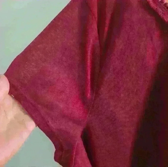 RAFAELLA | Ella Women's Rumba Red Fringed Neckline Short Sleeve Shirt - Picture 6 of 7